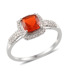 1.25 Ct Jalisco Fire Opal and Diamond Halo Ring in 9K White Gold 2.18 Grams