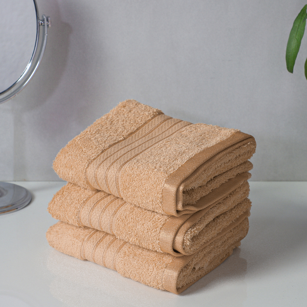 Set of 3 - 100%Egyptian Cotton Terry Hand Towel (Size:41x71Cm) - Beige