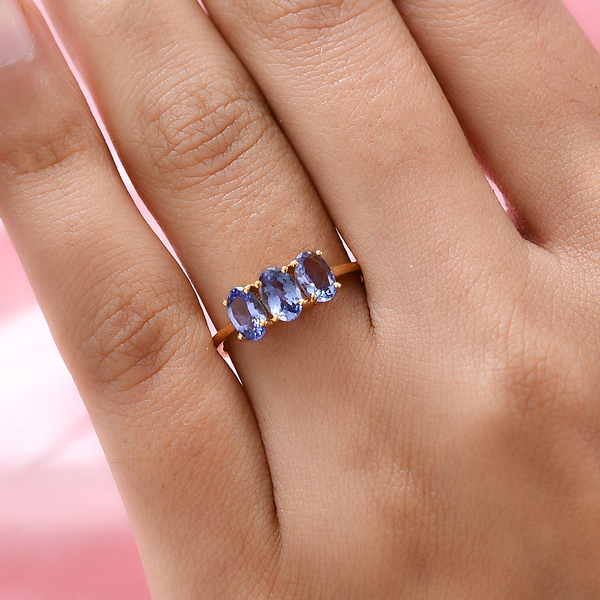 Tanzanite Trilogy Ring in Yellow Gold Overlay Sterling Silver 1.33 Ct.