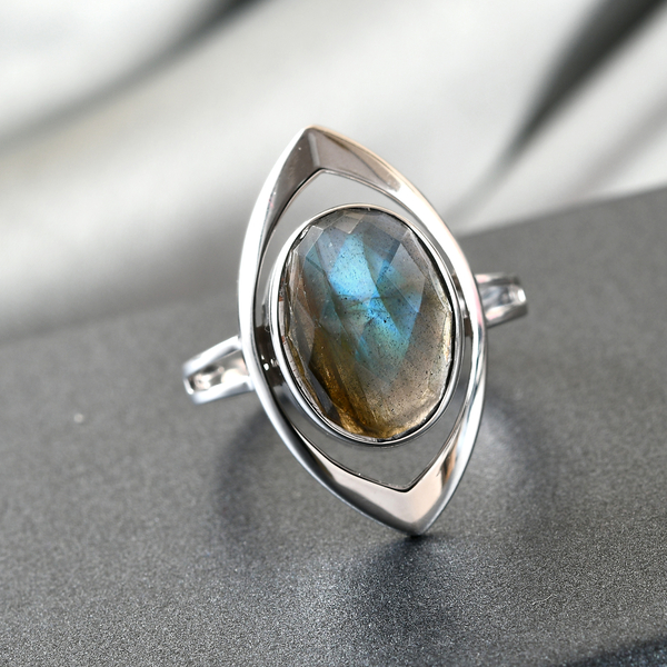 Sajen Silver ILLUMINATION Collection - Labradorite Ring in Platinum Overlay Sterling Silver 6.650 Ct
