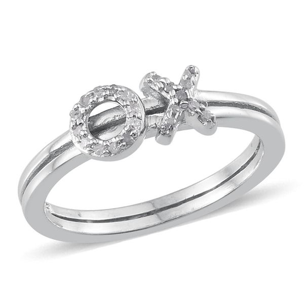 Diamond (Rnd) XO Ring in Platinum Overlay Sterling Silver 0.100 Ct.