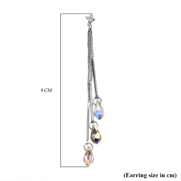 AB Crystal Dangling Earrings in Silver Tone
