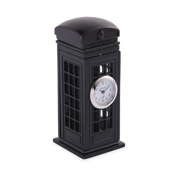 (Option 2) Home Decor - STRADA Japanese Movement White Dial Black Telephone Booth Design Clock in Silver Tone