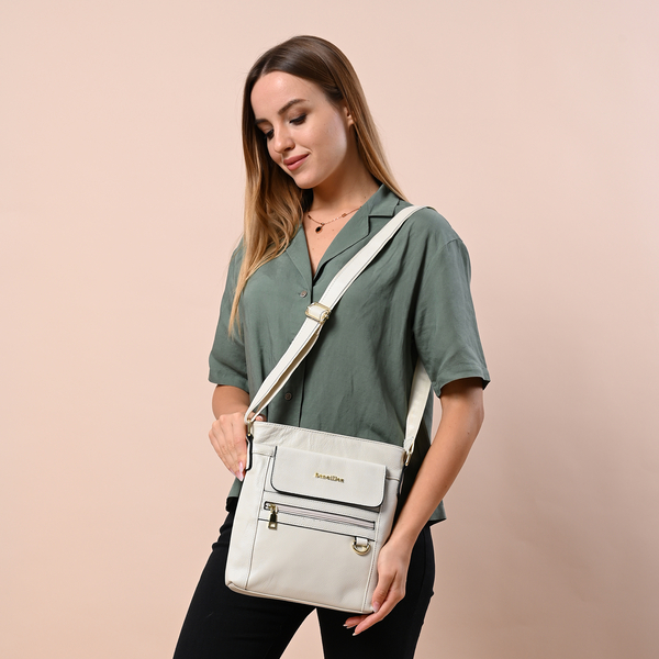 SENCILLEZ  Womens Genuine Leather Crossbody Bag with Shoulder Strap (Size 24x4x26 Cm) - Off White