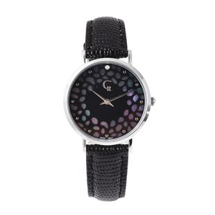 Rachel Galley Diamond Studded Swiss Movement Watch with Black Genuine Leather Strap. 38mm Approx Dia
