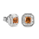 Orange Sapphire and Diamond Stud Earrings (with Push Back) in Platinum Overlay Sterling Silver 1.22 Ct.