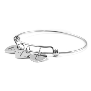 Personalised Engravable 3 Heart Charm Bangle in Silver Tone