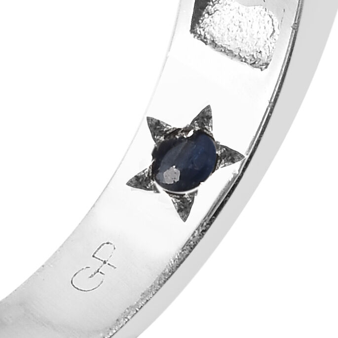 GP Brazilian Smoky Quartz (Bgt 9.88 Ct), Natural White Cambodian Zircon and Kanchanaburi Blue Sapphire Ring in Platinum Overlay Sterling Silver 10.000 Ct, Silver wt 9.00 Gms.