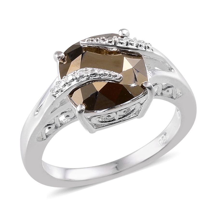 - Metallic Light Gold Crystal (Cush) Solitaire Ring in Sterling Silver