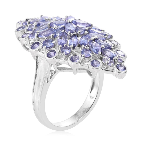 AA Tanzanite (Mrq) Cluster Ring in Platinum Overlay Sterling Silver 6.000 Ct. Silver wt 7.80 Gms.
