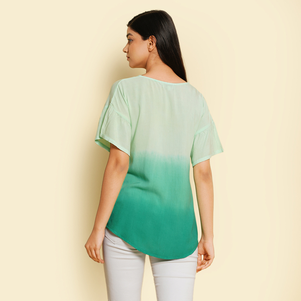 TAMSY 100% Viscose Ombre Print Short Sleeve Top (Size L,16-18) - Green