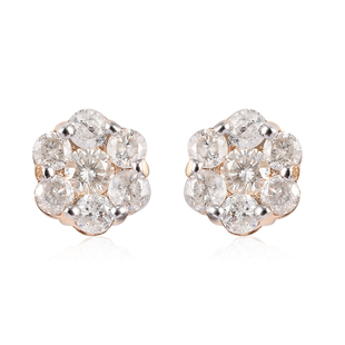 9K Yellow Gold SGL Certified Pressure Set Diamond (I3/G-H) Stud Earrings (with Push Back) 1.00 Ct.