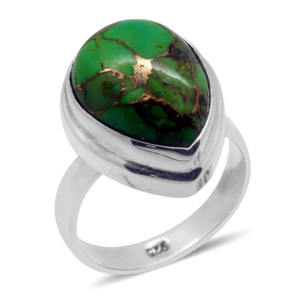 Royal Bali Collection Mojave Green Turquoise (Pear) Solitaire Ring in Sterling Silver 7.280 Ct.
