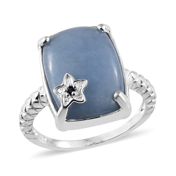 12.5 Ct Mexican Angelite and Kanchanaburi Blue Sapphire Ring in Silver