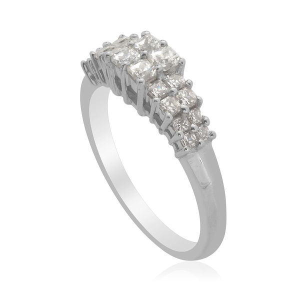 Lustro Stella - Platinum Overlay Sterling Silver (Sqr) Ring Made with Finest CZ 0.832 Ct.