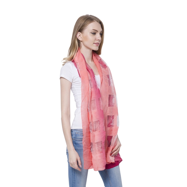 20% Wool Dark and Light Pink Colour Transparent Checks Pattern Scarf (Size 180x60 Cm)
