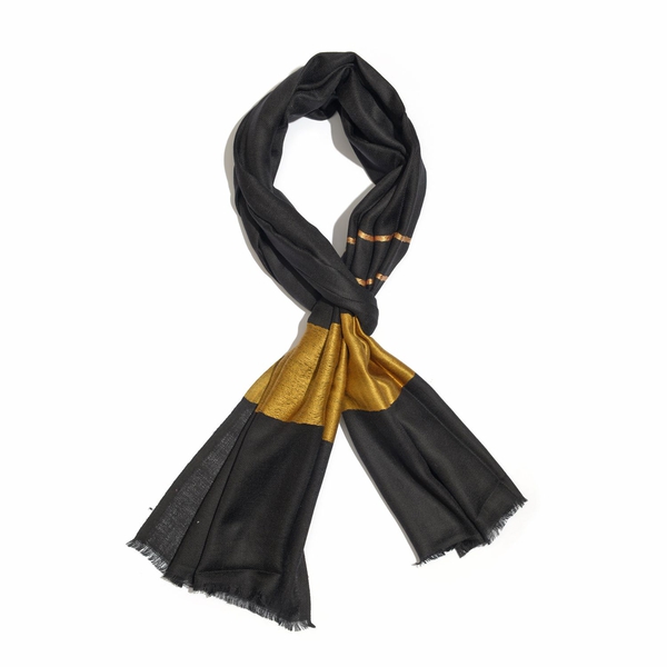 Limited Available - 100% Cashmere Wool Black and Golden Colour Shawl (Size 200x70 Cm)