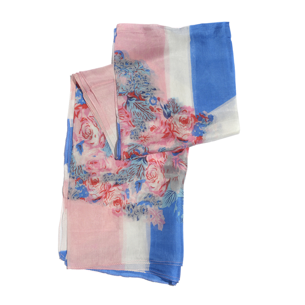 100% Mulberry Silk Dark Blue, Pink and Multi Colour Scarf (Size 180x100 Cm)