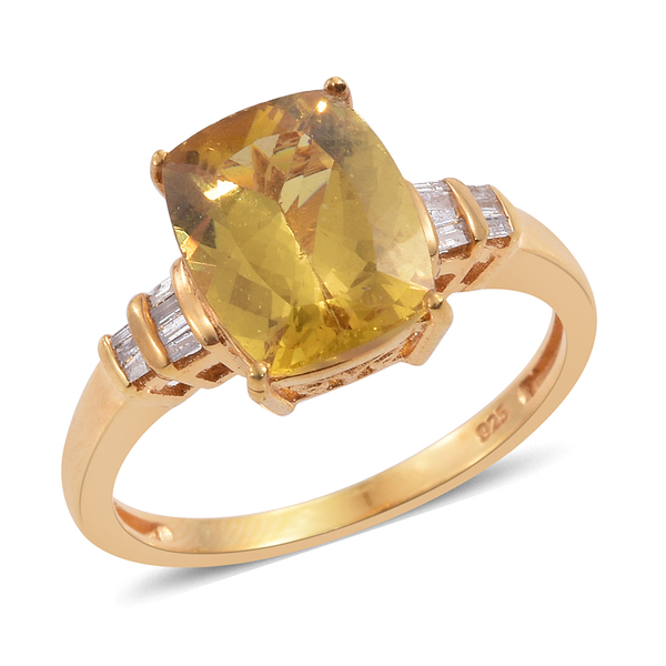 4.50 Ct Canary Apatite and Diamond Solitaire Ring in Gold Plated Silver 3 Grams