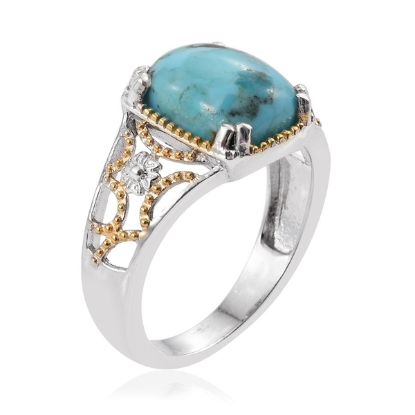 Arizona Matrix Turquoise (Cush) Solitaire Ring in Platinum and Yellow Gold Overlay Sterling Silver 3.250 Ct.