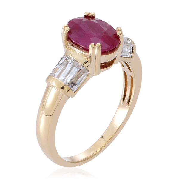 9K Y Gold Ruby (Ovl 2.40 Ct), Natural Cambodian White Zircon Ring 3.000 Ct.