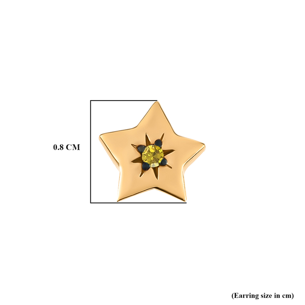 Yellow Diamond Star Stud Earrings (With Push Back) in 14K Gold Overlay Sterling Silver
