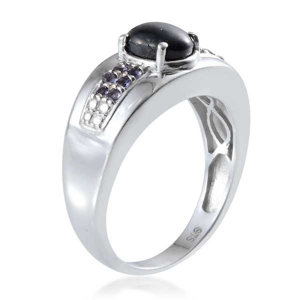 Difused Star Blue Sapphire (Ovl 2.00 Ct), Iolite Ring in Platinum Overlay Sterling Silver 2.150 Ct.