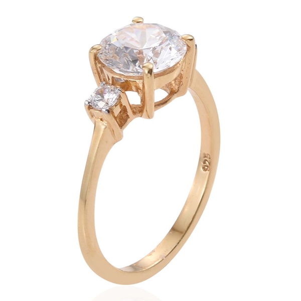 Lustro Stella - 14K Gold Overlay Sterling Silver (Rnd) 3 Stone Ring Made with Finest CZ