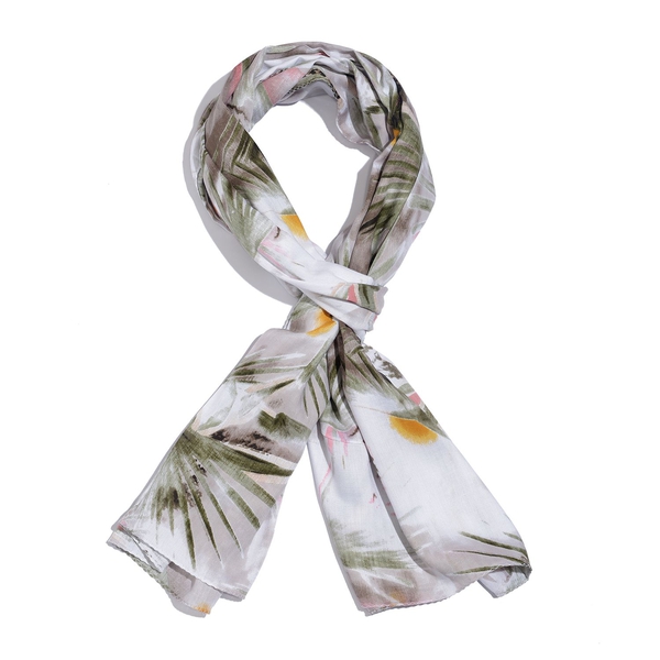 100% Natural Bamboo Fabric Multi Colour Leaves Pattern White Colour Scarf (Size 180x50 Cm)