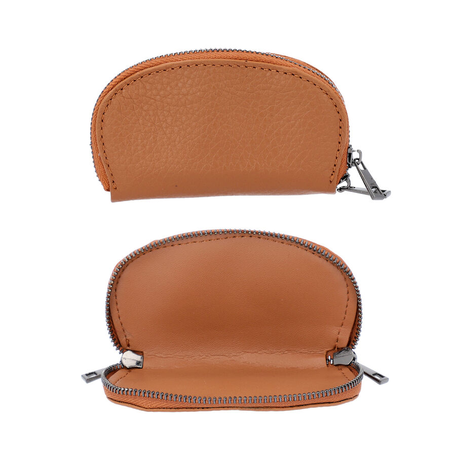 2 Piece Set - 100% Genuine Leather Wristlet Bag (Size 15x3x9cm) and Key/Coin Bag (11x6cm) - Tan ...