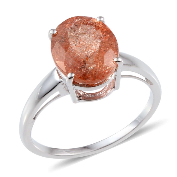 Tanzanian Sun Stone (Ovl) Solitaire Ring in Platinum Overlay Sterling Silver 4.000 Ct.