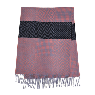 Geometric Pattern Dual-Tone Knitted Scarf - Pink & Grey