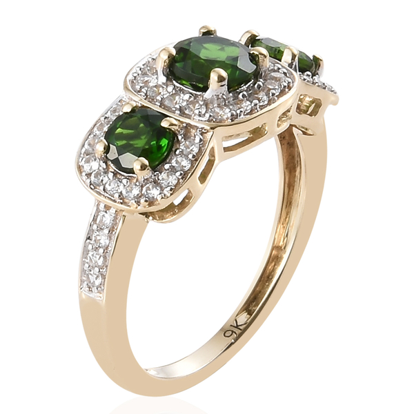 9K Yellow Gold AAA Chrome Diopside (Rnd), Natural Cambodian Zircon Ring 1.500 Ct.