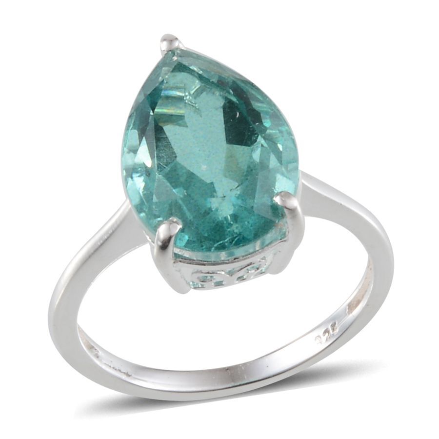 Paraiba Tourmaline Colour Quartz (Pear) Solitaire Ring in Sterling Silver 6.000 Ct.