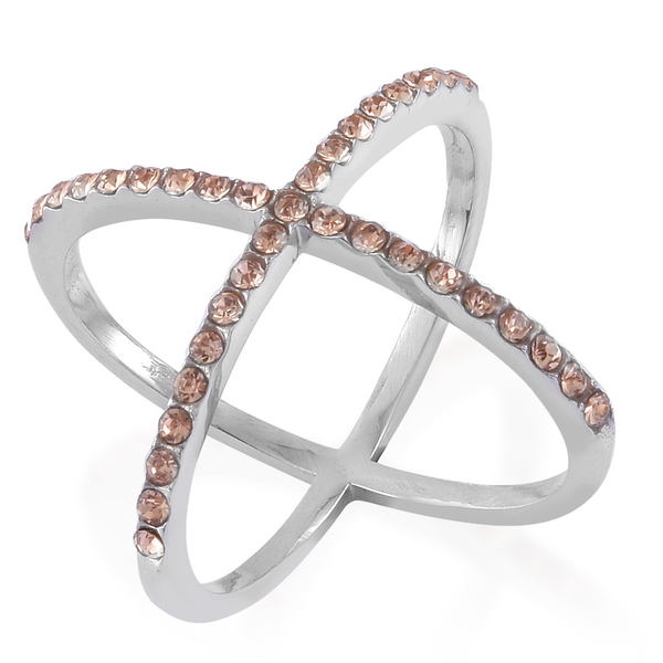 Champagne Colour Austrian Crystal Criss Cross Ring in Stainless Steel