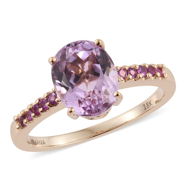Celebrity Inspired - ILIANA 18K Y Gold AAAA Brazilian Kunzite (Ovl 3.35 Ct), AAAA Pink Sapphire Ring