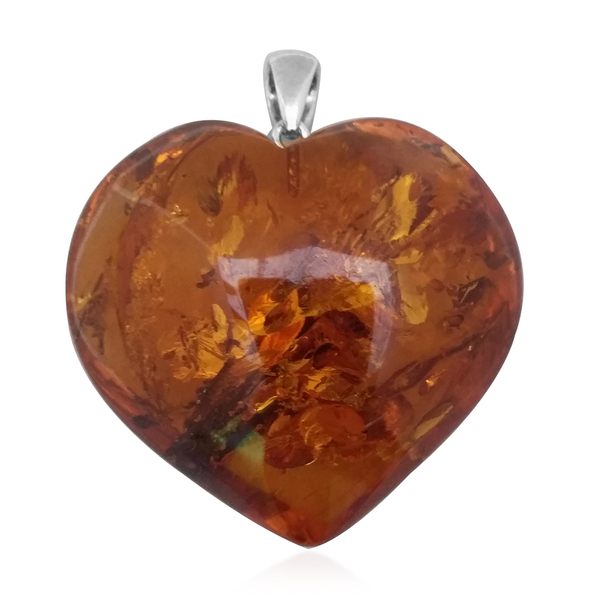 Limited Available- Hand Made-Tucson Collection Rare Size-Shape Baltic Amber Heart Pendant in Sterlin