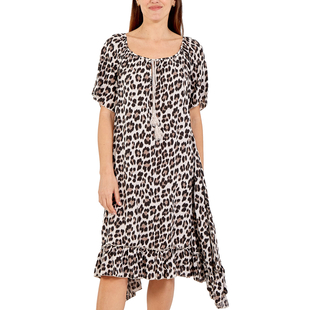 NOVA of London Leopard Print Frill Hem Dress in Cream and Black
