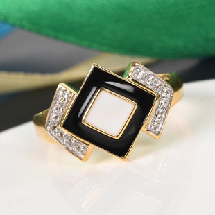 GP Art Deco Collection - Natural Cambodian Zircon and Blue Sapphire Ring in 14K Gold Overlay Sterlin