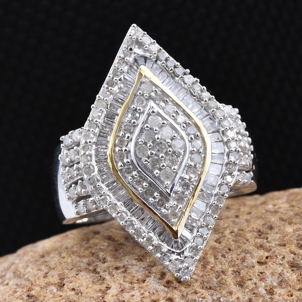 Diamond (Rnd) Ring in Platinum and Yellow Gold Overlay Sterling Silver 1.000 Ct.