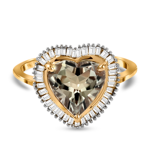 9K Yellow Gold AAA Turkizite and Diamond Heart Ring 2.77 Ct.