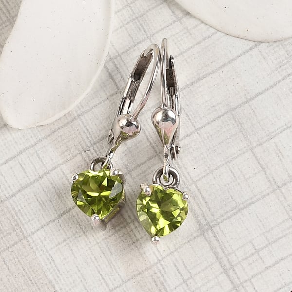 Hebei Peridot Lever Back Earrings in Platinum Overlay Sterling Silver 1.89 Ct