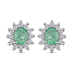 Ethiopian Emerald and Natural Cambodian Zircon Stud Earrings with Push Back in Platinum Overlay Ster