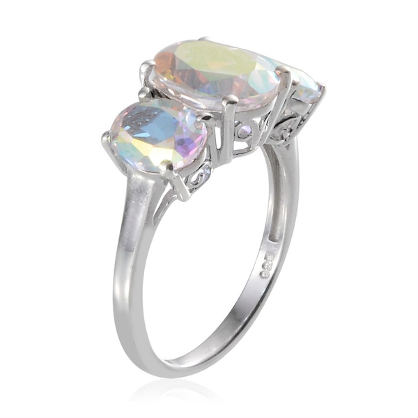 Mercury Mystic Topaz (Ovl 2.75 Ct) 3 Stone Ring in Platinum Overlay Sterling Silver 5.500 Ct.