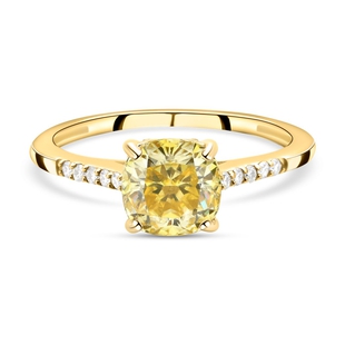 9K Yellow Gold Canary Moissanite and White Moissanite Ring 1.59 Ct.