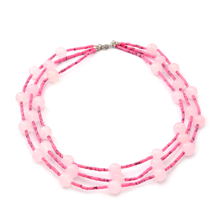 Rose Quartz and Pink Howlite Beads Necklace (Size 16.5) with Lobster in Rhodium Overlay Sterling Sil