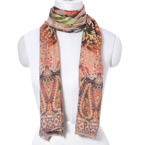 Digital Print Paisley and Floral Pattern Multi Colour Scarf (Size 180x70 Cm)