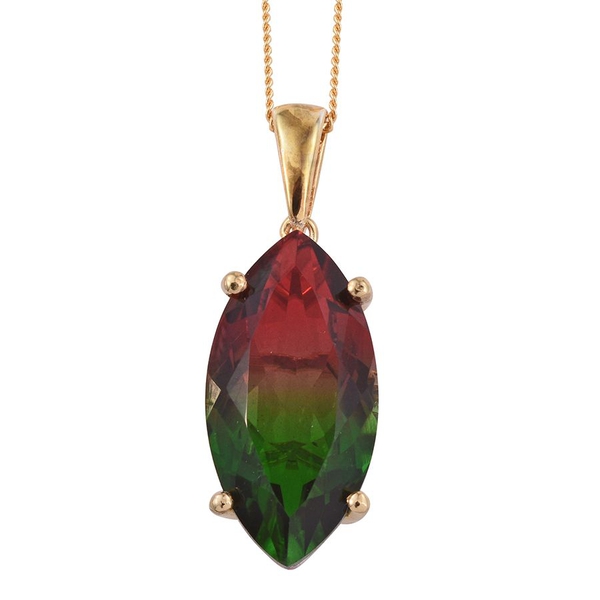 Tourmaline Colour Quartz (Mrq) Solitaire Pendant With Chain in 14K Gold Overlay Sterling Silver 8.75