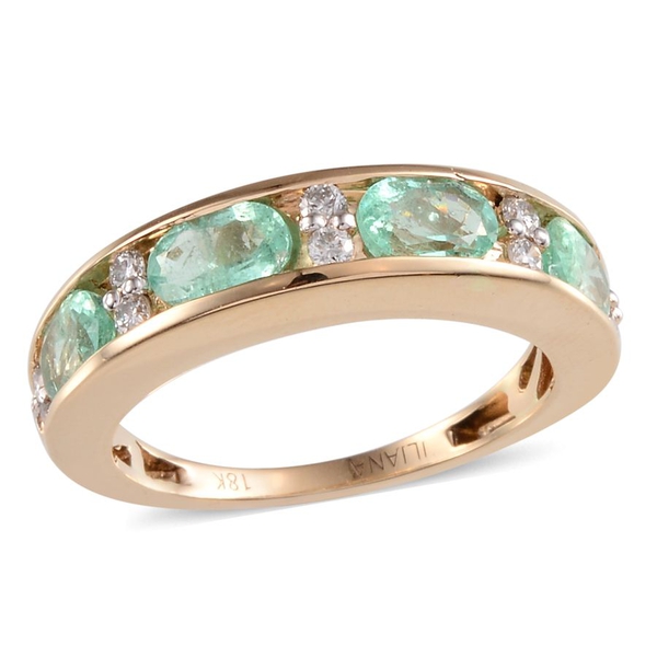 ILIANA 18K Y Gold Boyaca Colombian Emerald (Ovl), Diamond Half Eternity Band Ring 2.050 Ct.