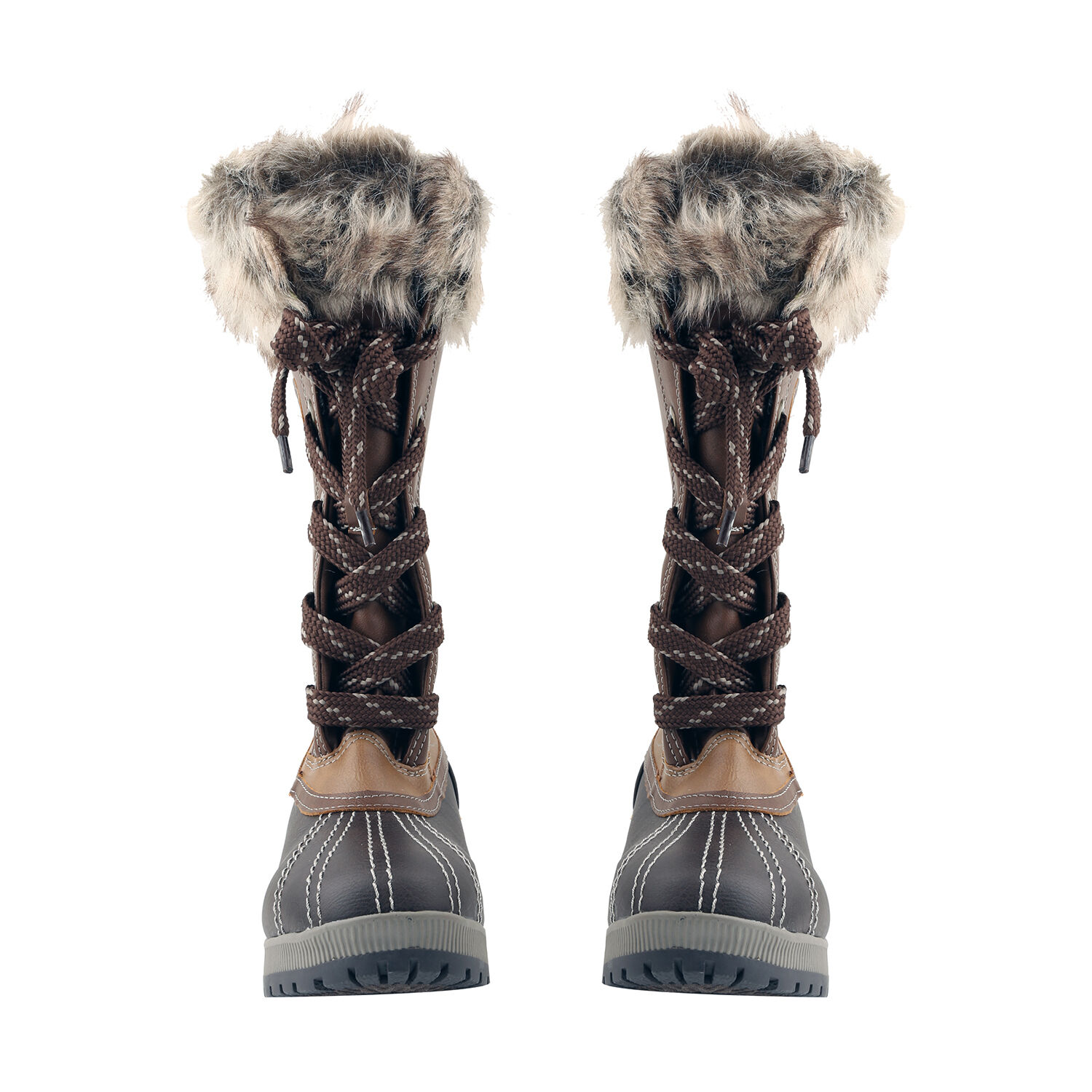 Faux Fur Lined Snow Boots (Size 4) - Brown & Cognac